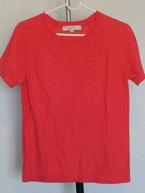 LOFT Coral Red Short Sleeve Knit Sweater Top Size S